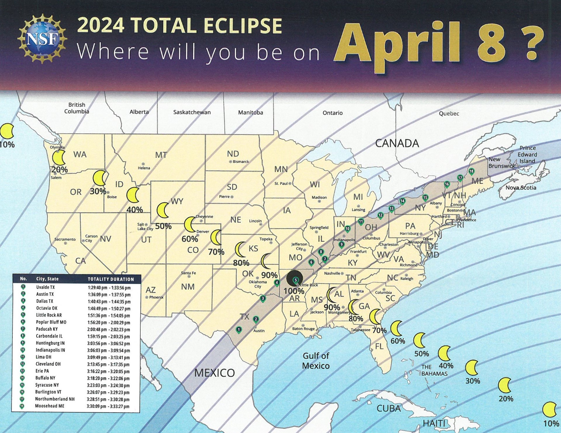 Map of Totality for 2024 Solar Eclipse Where will you be on April 8th?