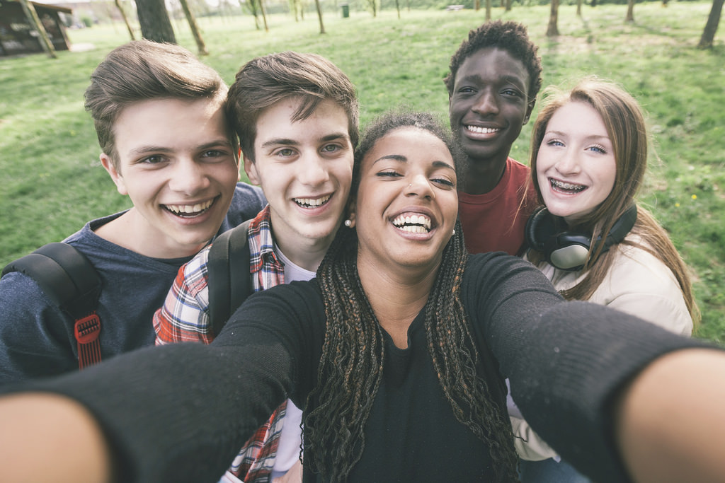 Teens group selfie