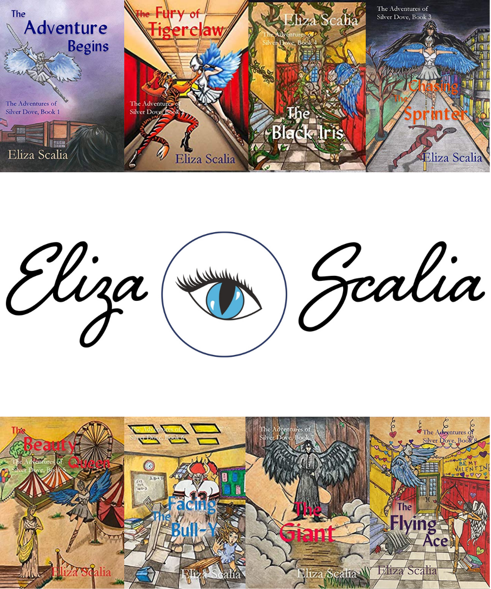 Eliza Scalia logo and book covers