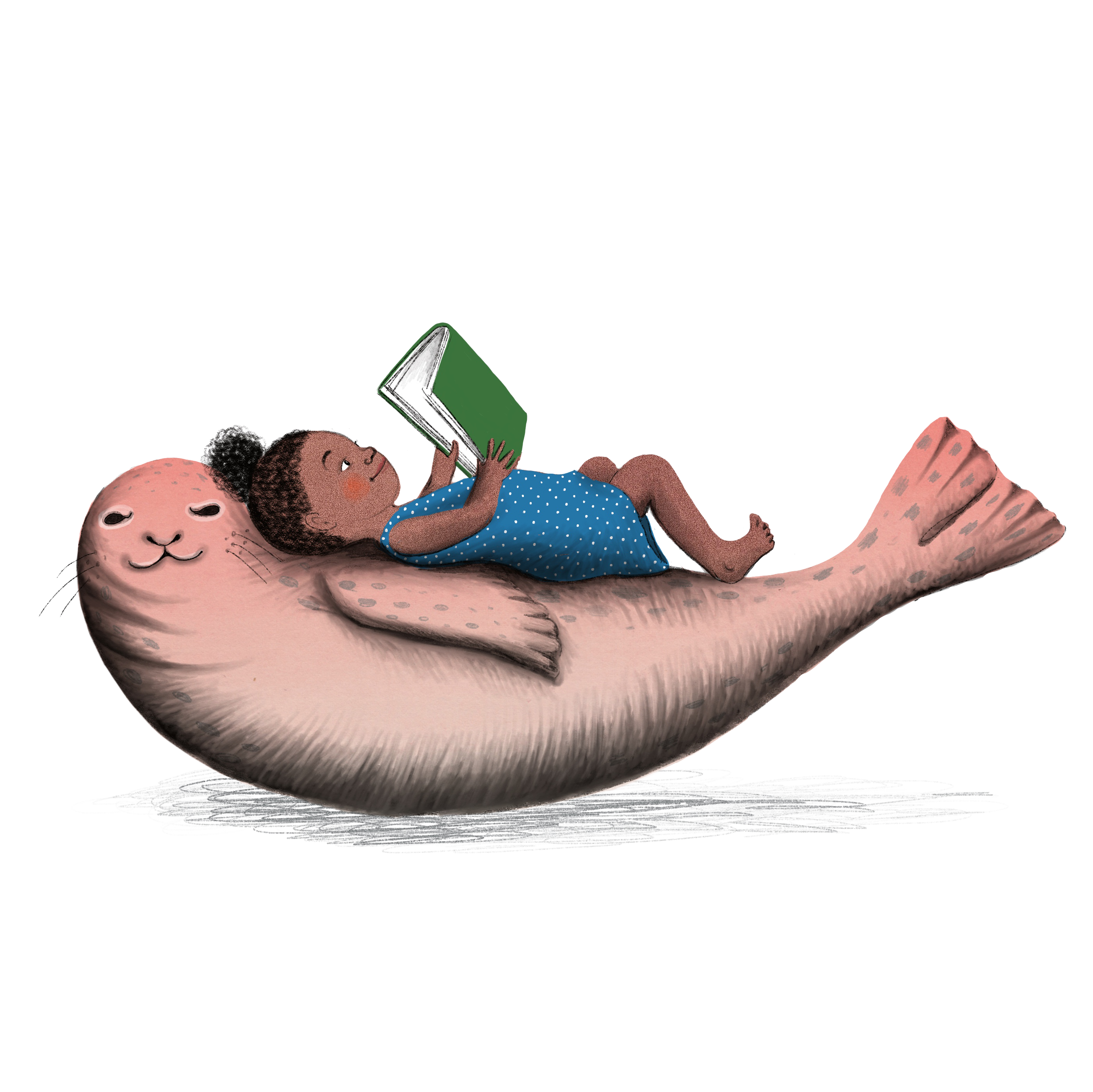 girl reading on a seal