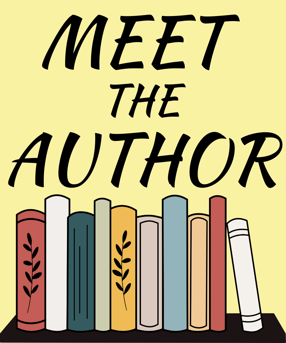 Books on a shelf with text "Meet the Author"
