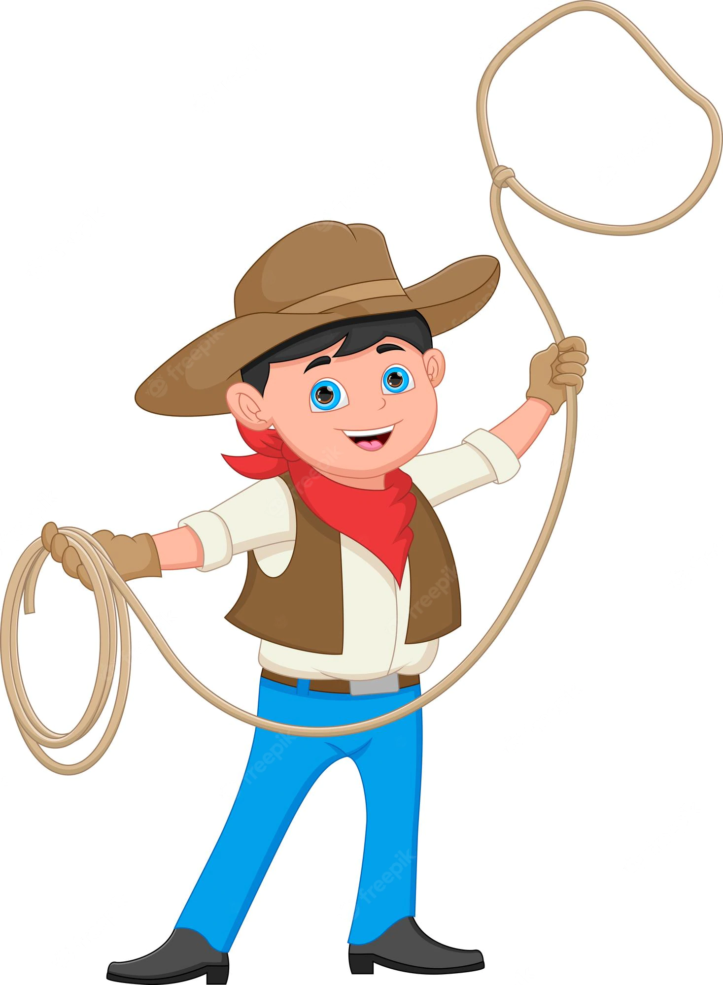 cartoon cowboy kid twirling lasso