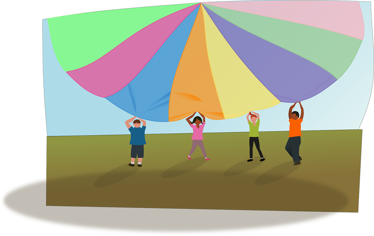 kids playing with a parachute