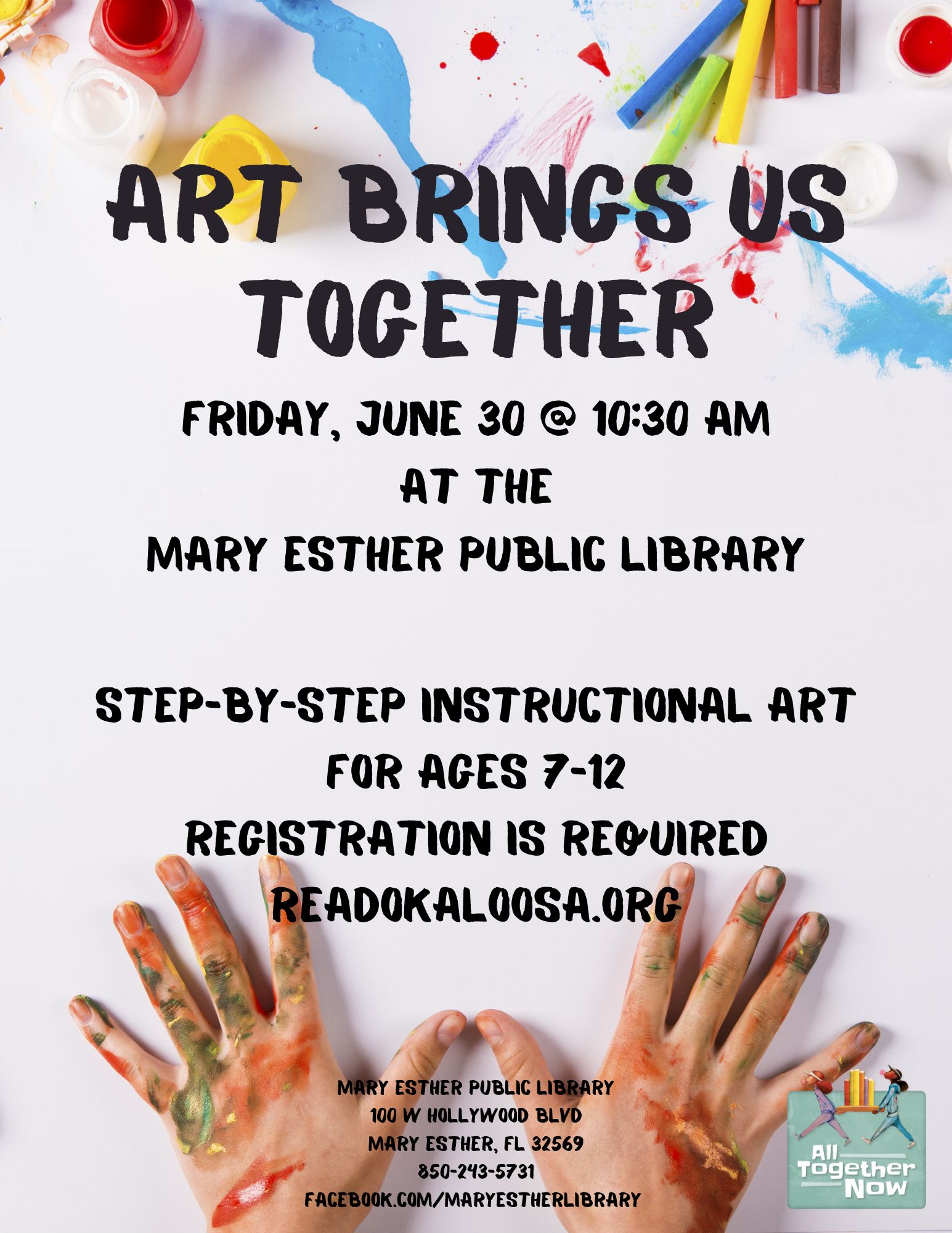 step by step instructional art for ages 7-12 friday june 30 at 10:30 am
