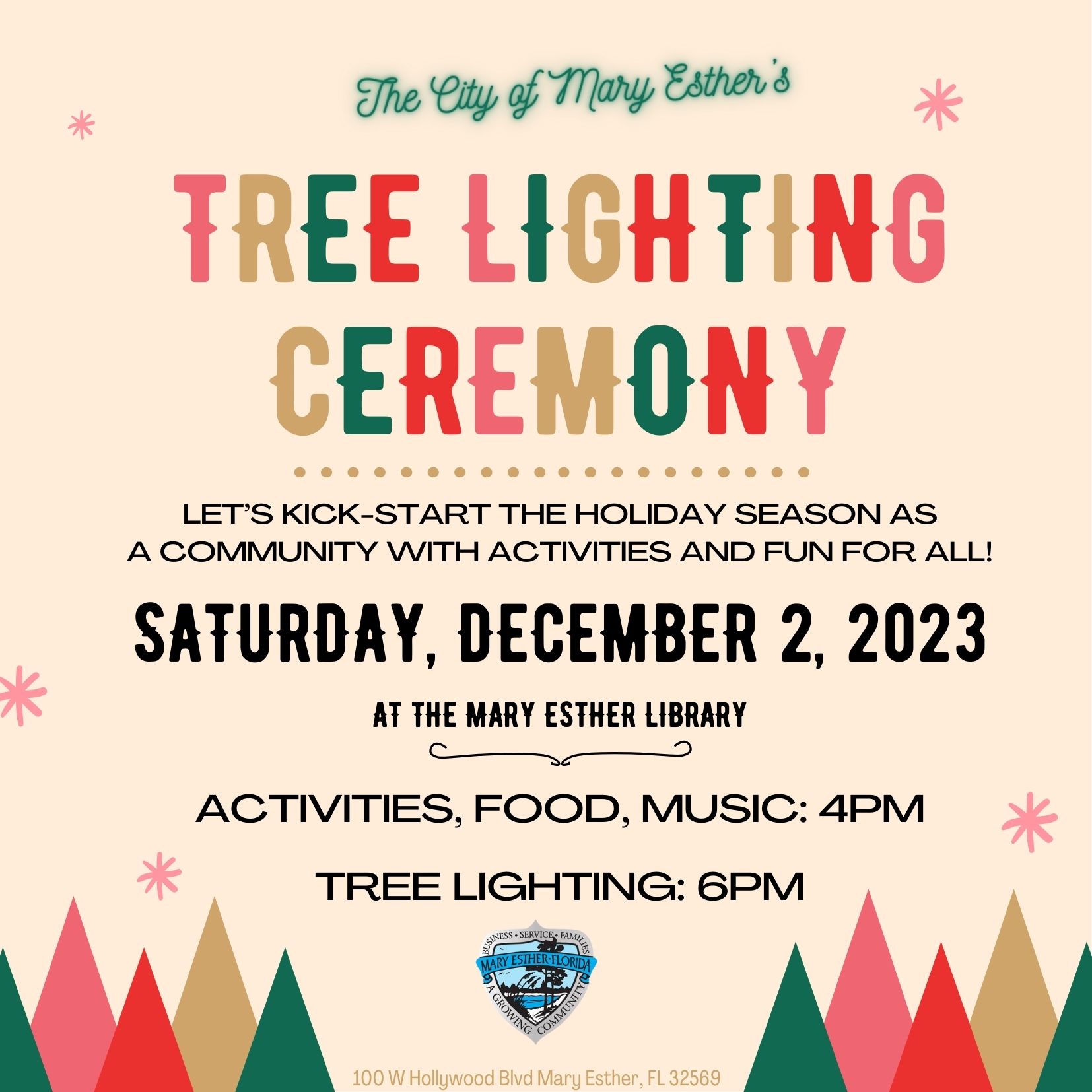 Christmas Tree Lighting december 2 at 6 pm