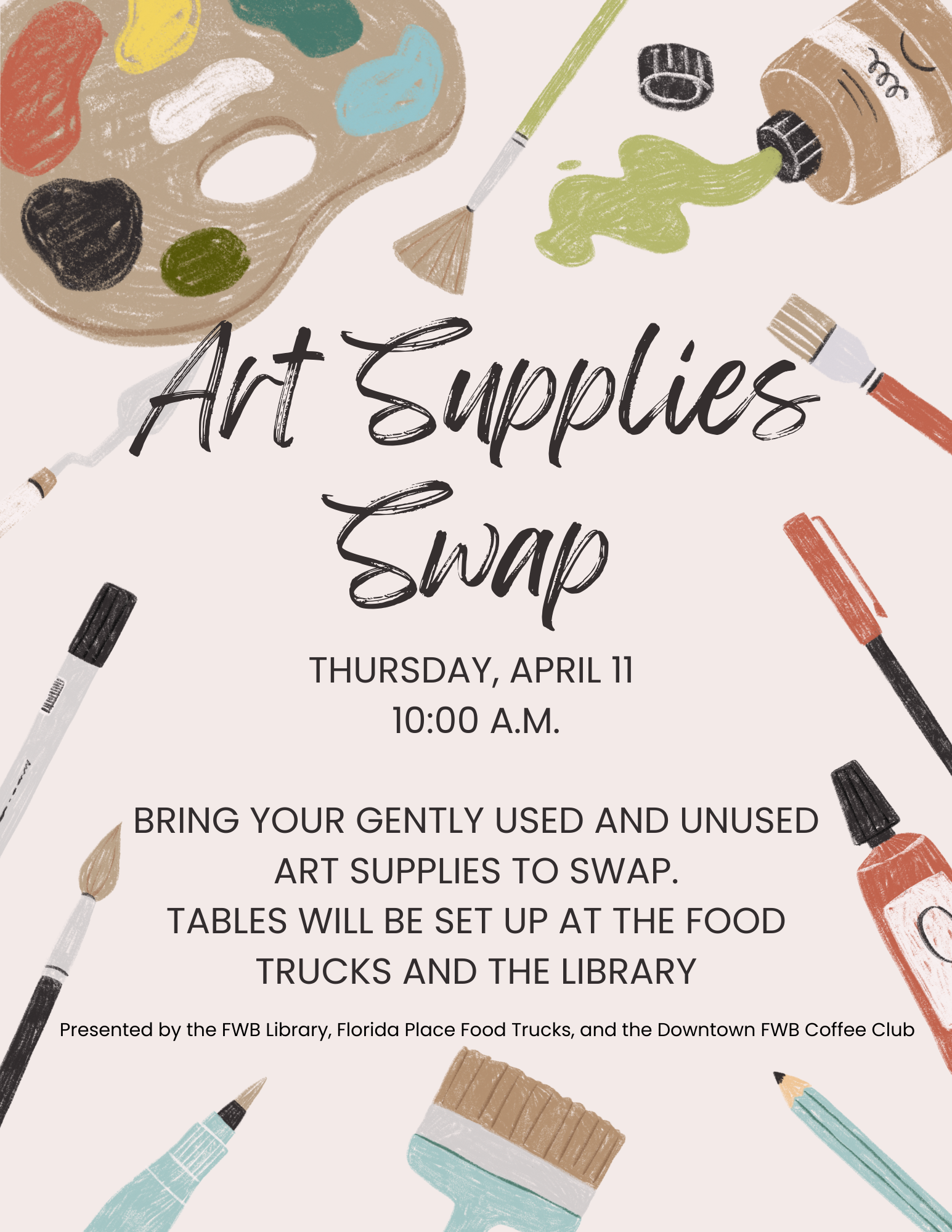 Art Supply Swap at the Fort Walton Beach Library Thursday April 11 at 10:00 a.m.