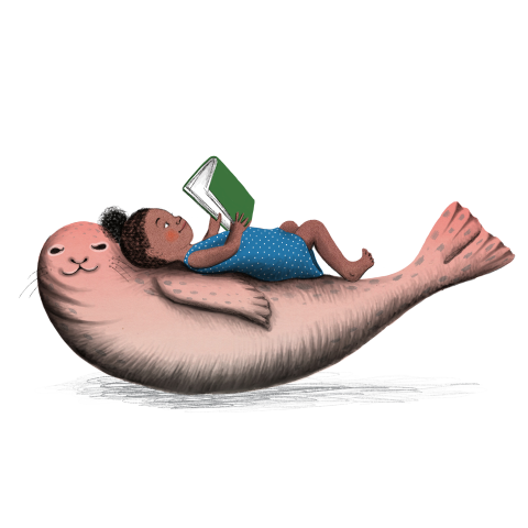 girl reading on a seal