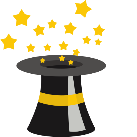 top hat with stars coming out of it