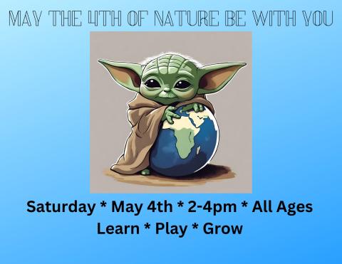 Baby yoda on a blue background with event details