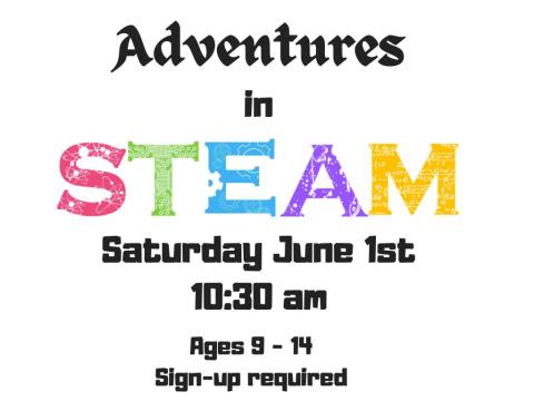 colorful block letters spelling STEAM ana details about event