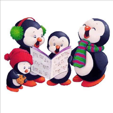 4 penguins singing Christmas carols