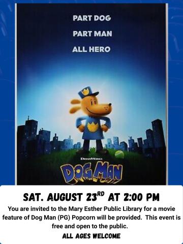 Picture of Dog Man character with blue background.