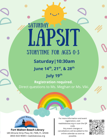 Image has a green background with doodles of a sun and rainbow. It contains information found in the event description.