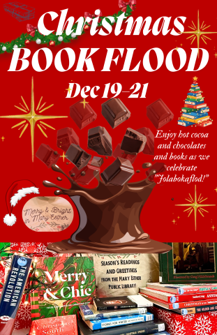 Bookflood at the Mary Esther Library (with gifts and a Christmas mouse and cocoa!)