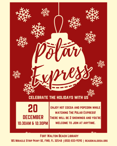 Image has a red and tan background with snowflakes and an ornament. It contains information found in the event description.