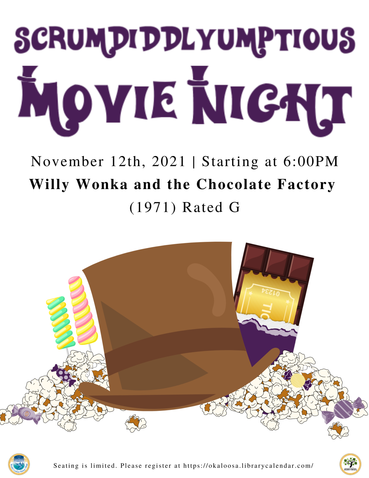 Scrumdiddlyumptious Movie Night 11/12/21 6 PM at the Destin Library