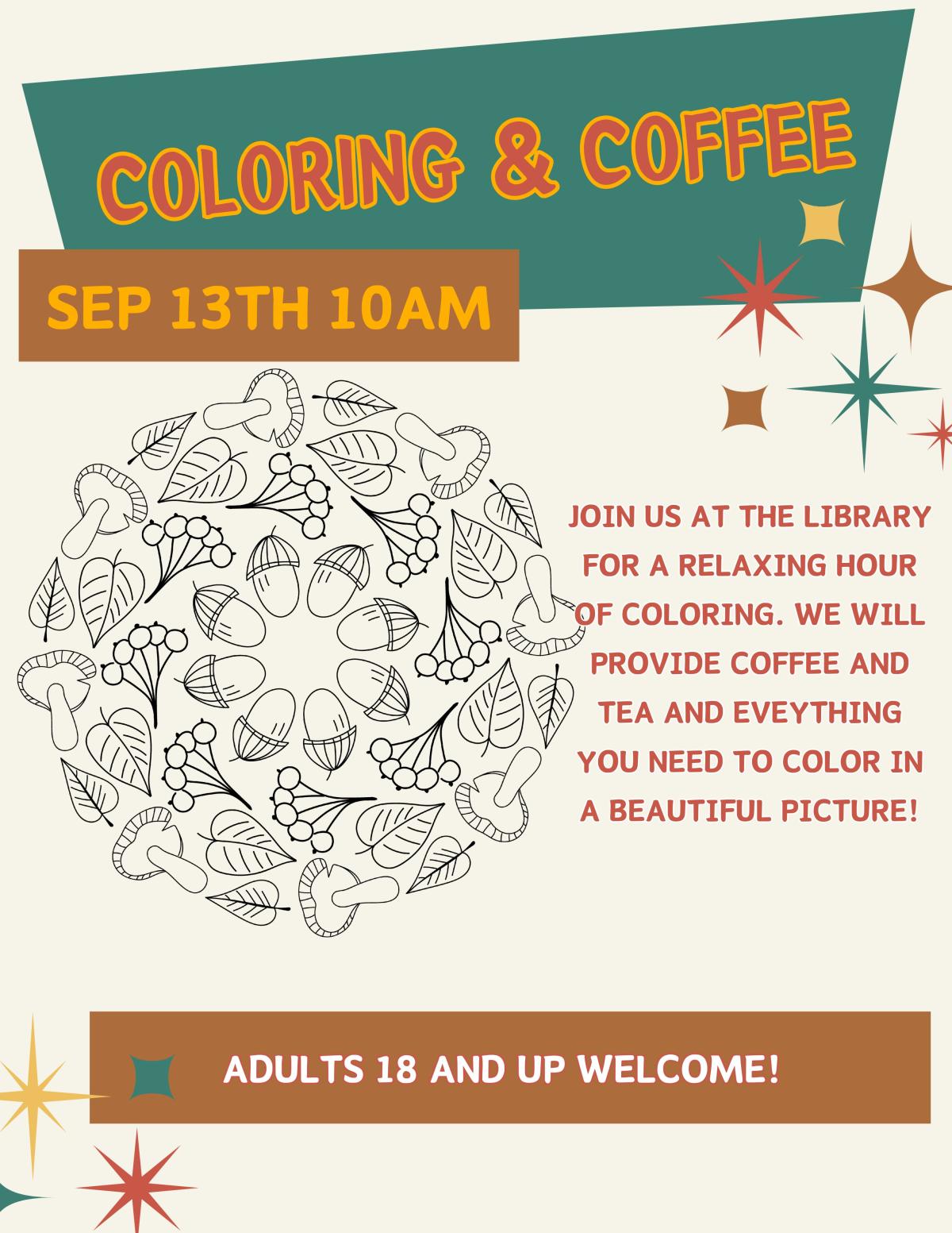 Coloring and Coffee flyer