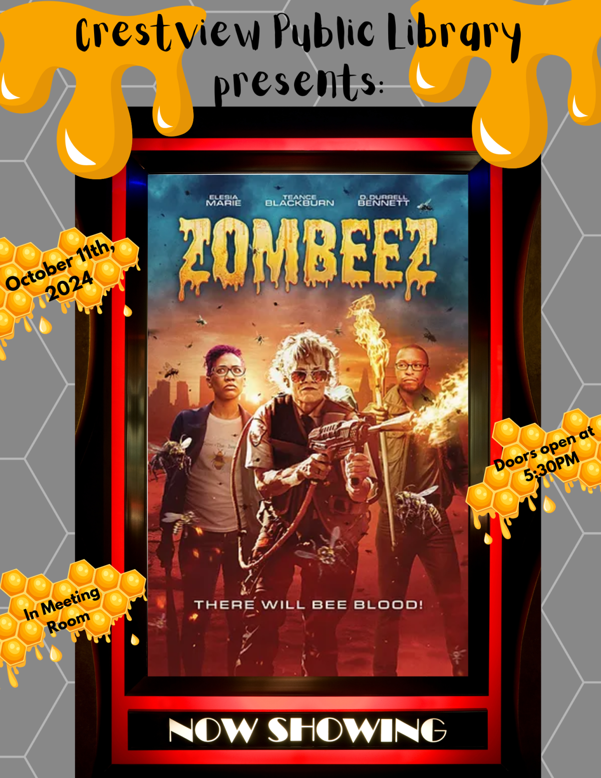 Zombeez movie poster with 3 actors 