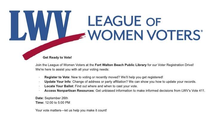 League of Women Voters at FWB Library 9/26/2024 12-5PM