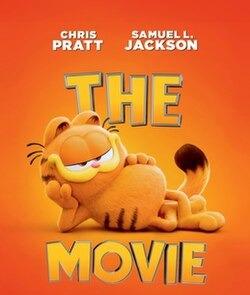 orange background, big striped cat with text above that says Chris Pratt, Samuel Jackson