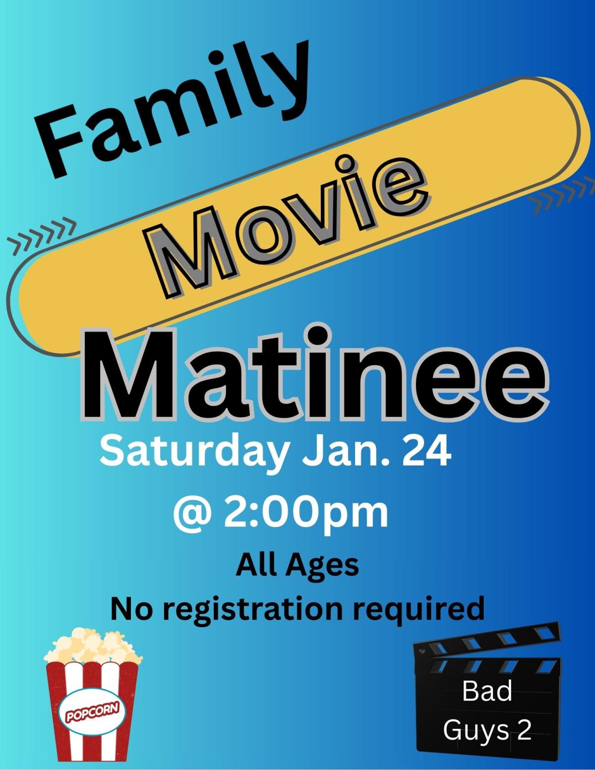 popcorn bucket, blue backbackground Bad Guys 2 movie on black movie sign